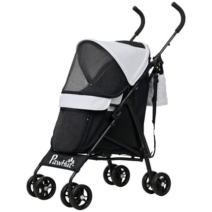 Poussette pour chien poussette pour chien pliable pour chiens et chats jusqu'à 4 kg poussette pour chat avec fenêtres en filet, bandoulière, sac de rangement, porte-gobelet parapluie poussette pour chat gris clair