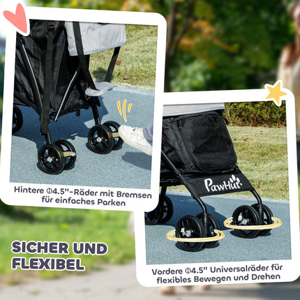Poussette pour chien poussette pour chien pliable pour chiens et chats jusqu'à 4 kg poussette pour chat avec fenêtres en filet, bandoulière, sac de rangement, porte-gobelet parapluie poussette pour chat gris clair