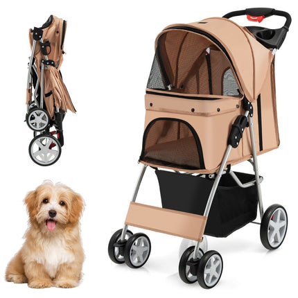 Poussette pour chien animaux buggy jusqu'à 15 kg 81 x 45 x 101 cm beige