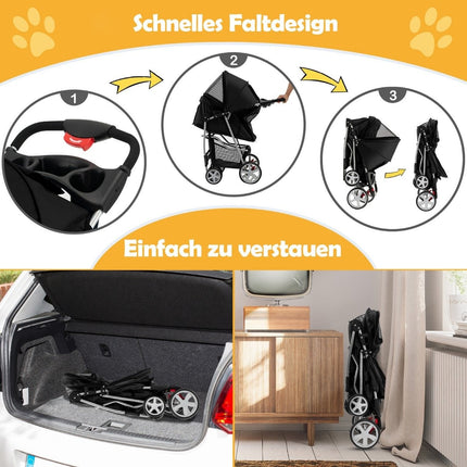 Hundebuggy Haustiere Buggy bis 15 kg 81 x 45 x 101 cm schwarz