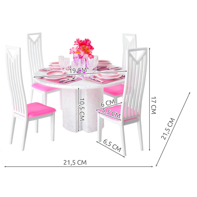 Ensemble de salle à manger pour maison de poupée avec table, chaises et vaisselle - 43 pièces