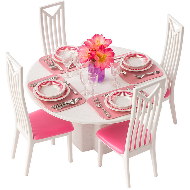 Ensemble de salle à manger pour maison de poupée avec table, chaises et vaisselle - 43 pièces