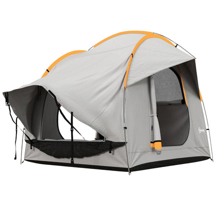 Tente arrière de voiture dôme pour 6 personnes avec 3 portes et fenêtres, tente de hayon pour caravanes et SUV en polyester, gris clair