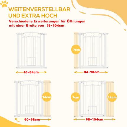 Hundeschutztür mit Katzenklappe, verstellbar 76-104 cm, Stahl, bohrfrei