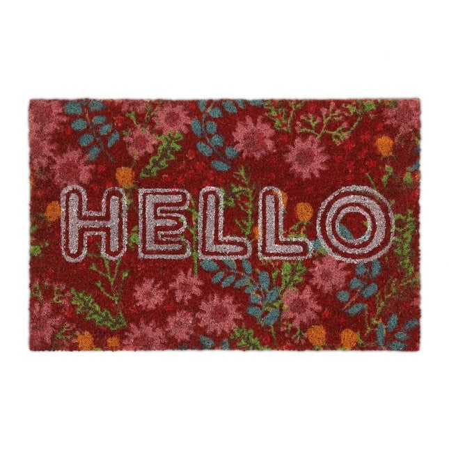 Fußmatte Kokosfaser "Hello" mit Blumen