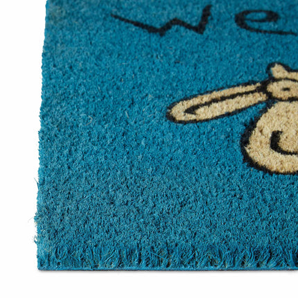 Paillasson en fibre de coco « Welcome » devient bleu