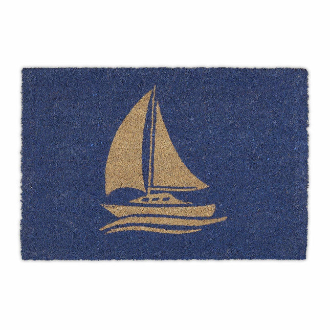 Paillasson en fibre de coco voilier bleu