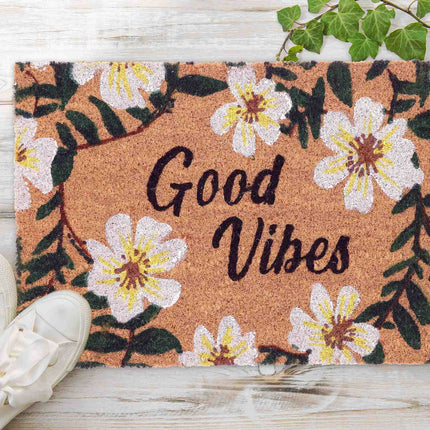 Fußmatte aus Kokosnuss Blumen "Good Vibes