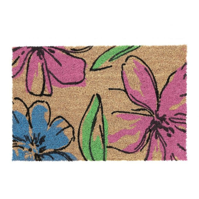 Paillasson en noix de coco à motifs floraux