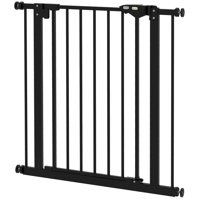 Barrière de sécurité pour chiens, barrière de sécurité, 74-80 cm, barrière d'escalier pour animaux domestiques, barrière pour chiens avec diverses extensions, barrière de protection sans perçage, métal, plastique, noir |