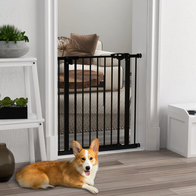Barrière de sécurité pour chiens, barrière de sécurité, 74-80 cm, barrière d'escalier pour animaux domestiques, barrière pour chiens avec diverses extensions, barrière de protection sans perçage, métal, plastique, noir |