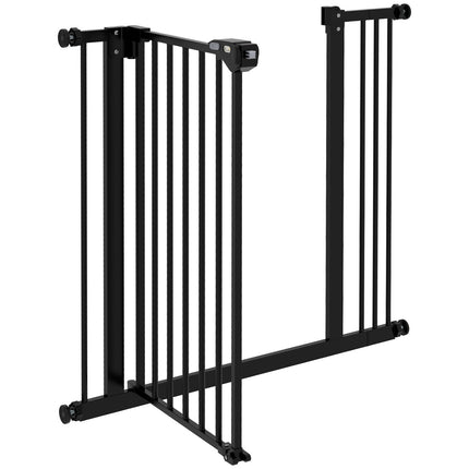 Barrière de sécurité pour chiens, barrière de sécurité, 74-87 cm, barrière d'escalier pour animaux domestiques, barrière pour chiens avec diverses extensions, barrière de protection sans perçage, métal, plastique, noir |
