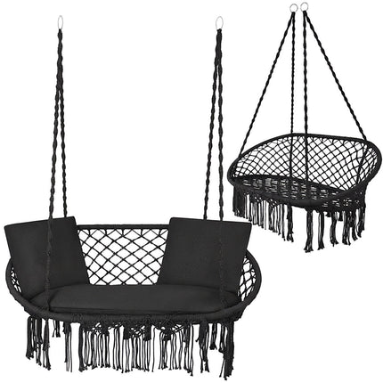 Doppel-Storchennestschaukel Schwarz, 300kg Tragkraft, 2-Sitzer