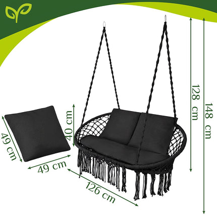 Doppel-Storchennestschaukel Schwarz, 300kg Tragkraft, 2-Sitzer