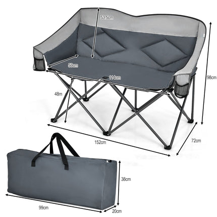 Chaise de camping pliante double avec accoudoirs et sac de transport