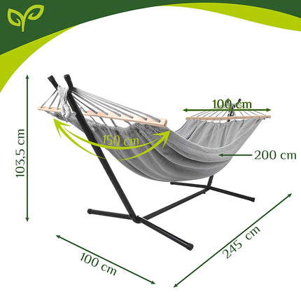 Hamac de jardin double avec cadre, 200 x 150 cm, capacité de charge 250 kg
