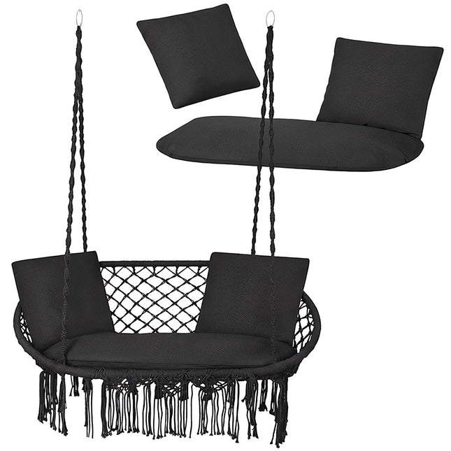 Ensemble de coussins pour balancelle de jardin double, noir, polyester-coton