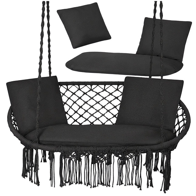 Ensemble de coussins pour balancelle de jardin double, noir, polyester-coton