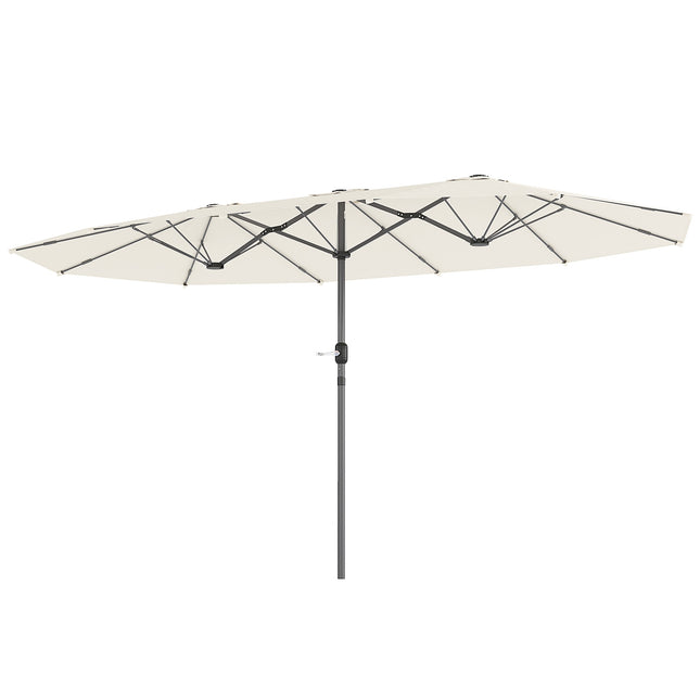 Parasol double 436 x 260 cm, protection UV en acier avec manivelle, parasol de balcon ovale, parasol de plage, coupe-vent, stable, parasol de marché, parasol à manivelle pour plage, balcon, jardin, beige Aosom