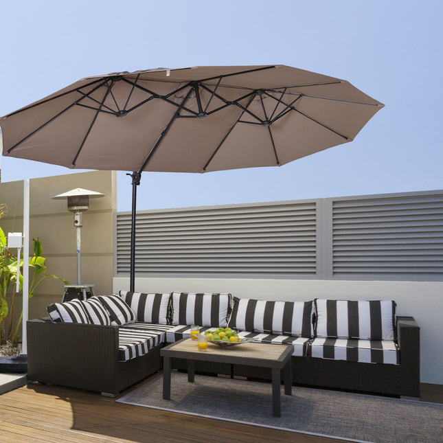 Parasol Double Parasol Cantilever Parasol Double Avec Manivelle Parasol De Jardin Réglable Protection Solaire Métal Marron 440 X 270 X 250 Cm