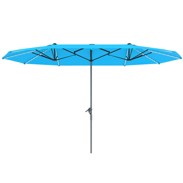 Parasol double avec lampes solaires LED 451 x 267 cm en aluminium UV 50+ avec manivelle, parasol de balcon, coupe-vent, protection solaire pour plage, balcon, jardin, bleu |