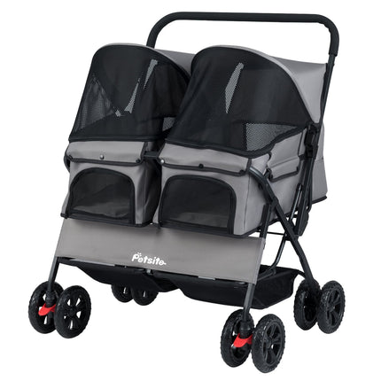 Doppelter Haustier-Kinderwagen mit verstellbarem Verdeck, Grau
