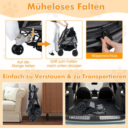 Doppelter Haustier-Kinderwagen mit verstellbarem Verdeck, Grau