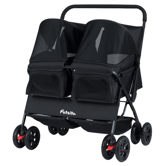 Doppelter Tierkinderwagen mit verstellbarem Sonnenschutz, Schwarz