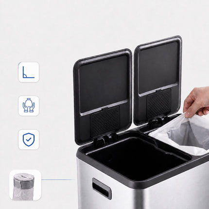 Double Recycling Bin 2 x 30 l with Activated Carbon Filters, Silver