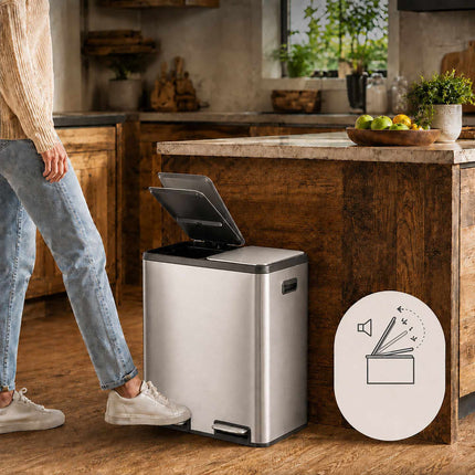 Double Recycling Bin 2 x 30 l with Activated Carbon Filters, Silver