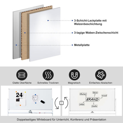 Tableau blanc mobile magnétique double face tableau effaçable à sec réglable sur roulettes blanc