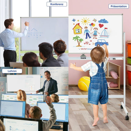 Tableau blanc mobile magnétique double face tableau effaçable à sec réglable sur roulettes blanc