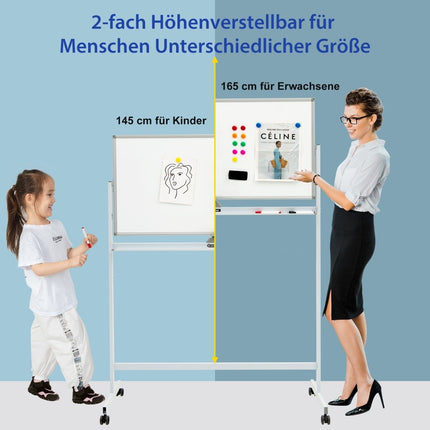 Tableau blanc mobile magnétique double face tableau effaçable à sec réglable sur roulettes blanc