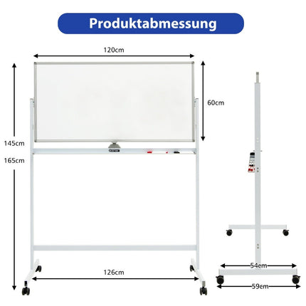 Tableau blanc mobile magnétique double face tableau effaçable à sec réglable sur roulettes blanc