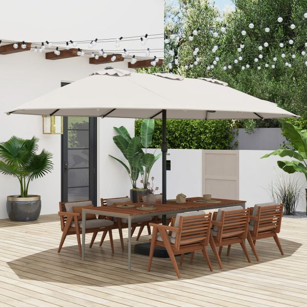 Parasol double face avec base, beige, 464 cm
