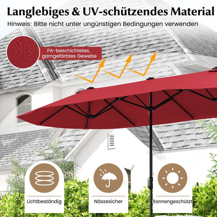 Parasol double face avec support, 400 x 200 cm, bordeaux