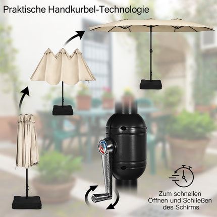 Parasol de terrasse double face avec support, manivelle, UPF 50+