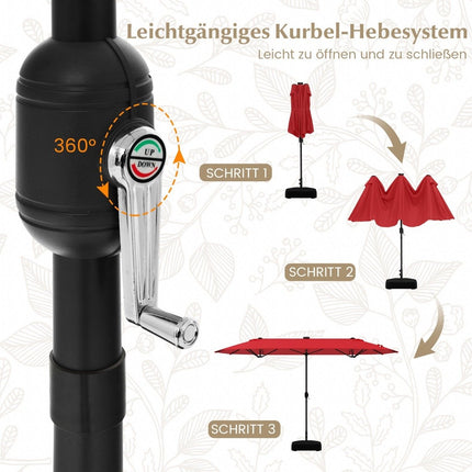 Doppelseitiger Terrassenschirm mit Ständer & LED-Beleuchtung, 400x200 cm