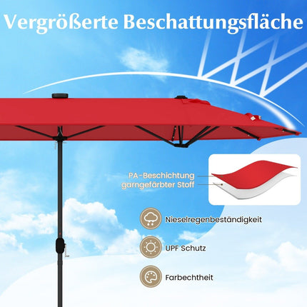 Doppelseitiger Terrassenschirm mit Ständer & LED-Beleuchtung, 400x200 cm
