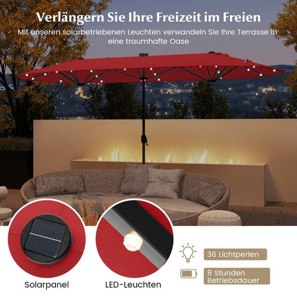 Doppelseitiger Terrassenschirm mit Ständer & LED-Beleuchtung, 400x200 cm