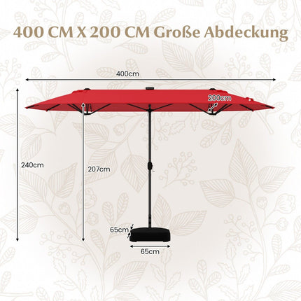 Doppelseitiger Terrassenschirm mit Ständer & LED-Beleuchtung, 400x200 cm