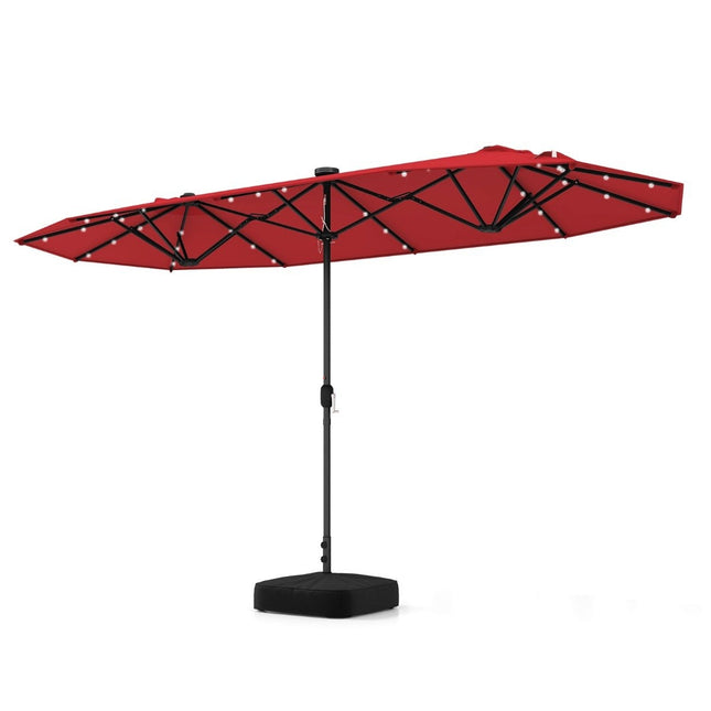 Parasol double face avec support et éclairage LED, 400 x 200 cm