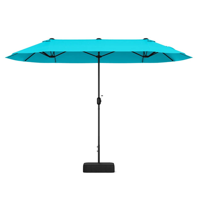 Parasol de terrasse double face avec pied, protection UPF 50+, turquoise