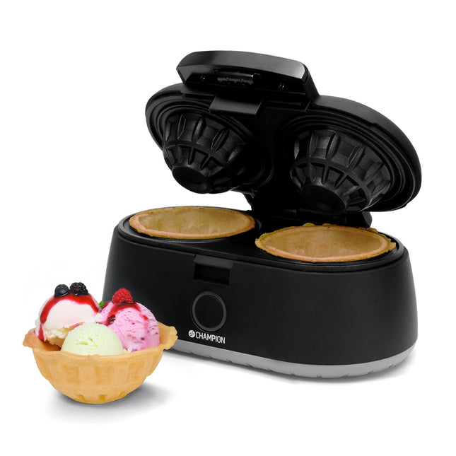 Double Waffle Bowl Maker, 1000W, Non-Stick, Black