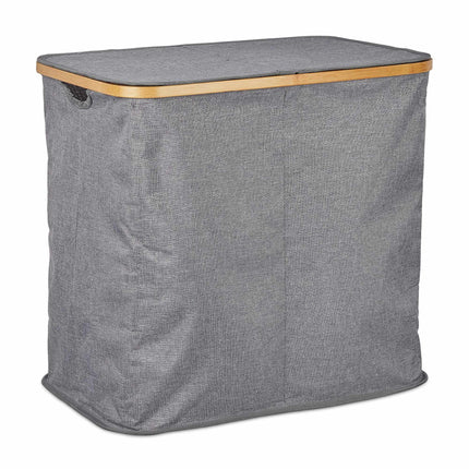 Panier à linge double avec couvercle gris