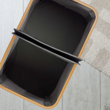 Panier à linge double avec couvercle gris