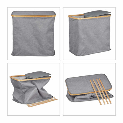 Panier à linge double avec couvercle gris