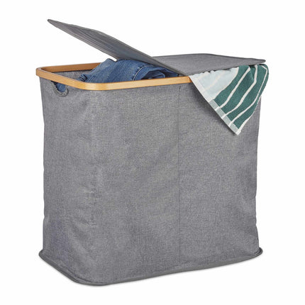 Panier à linge double avec couvercle gris