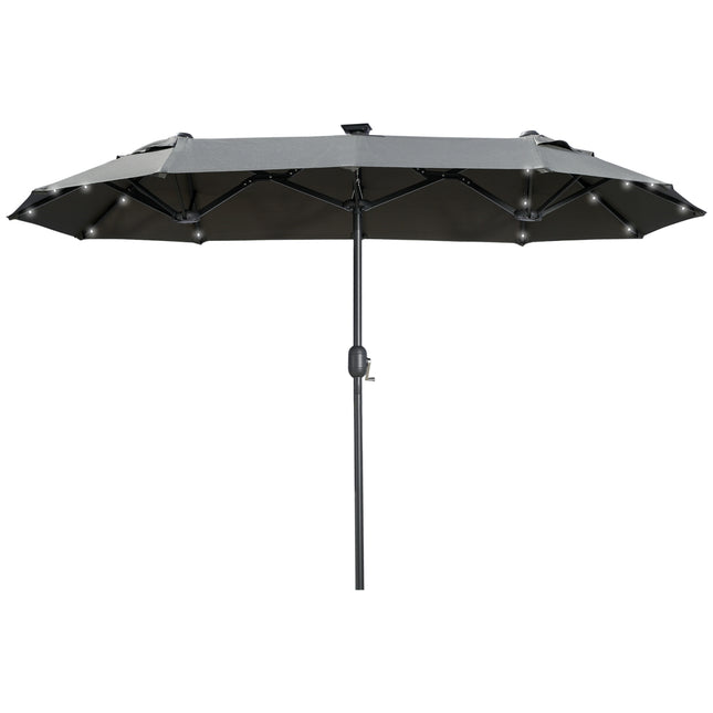 Parasol double, 295 x 219cm, parasol avec LED, ovale, parasol de jardin, coupe-vent, stable, parasol de marché avec angle d'inclinaison réglable pour terrasse, piscine, polyester, acier, gris foncé |