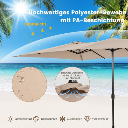 Doppelsonnenschirm 426 x 265 cm rechteckig Sonnenschirm UV-Schutz braun